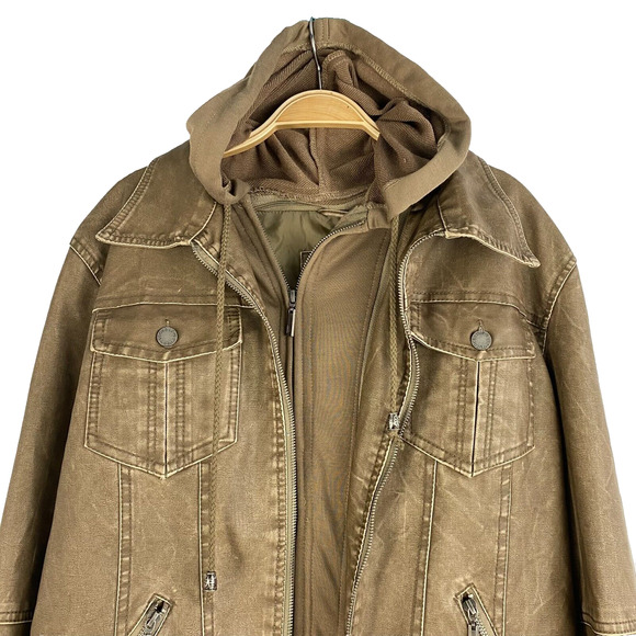 LOCK & LOVE Hooded Aviator Waxed Jacket Women XL Tan Faux Leather Bikercore NEW - Picture 3 of 12